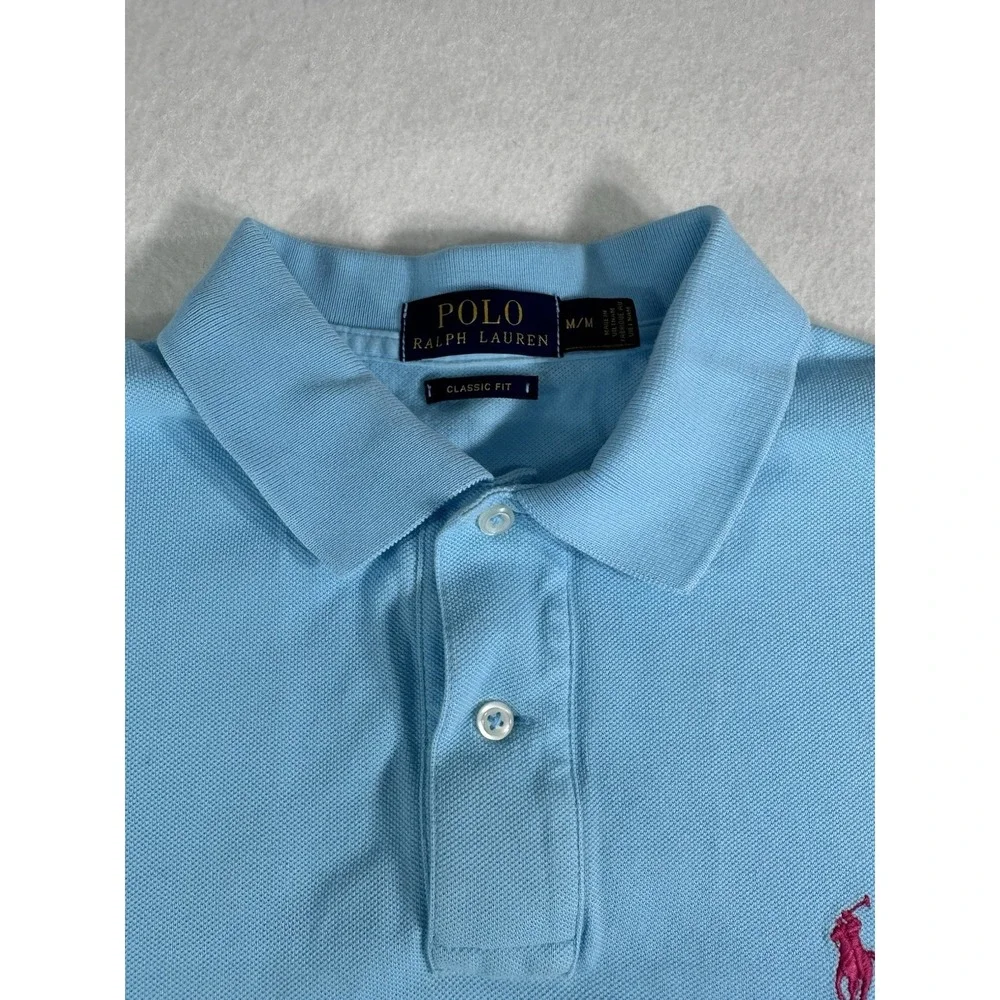 Polo Ralph Lauren Classic Fit Polo Shirt Men's M Light Blue Cotton Short Sleeve